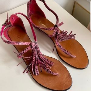 AQUARELLE 9.5 Italian Leather Fringe Sandals Size 9.5